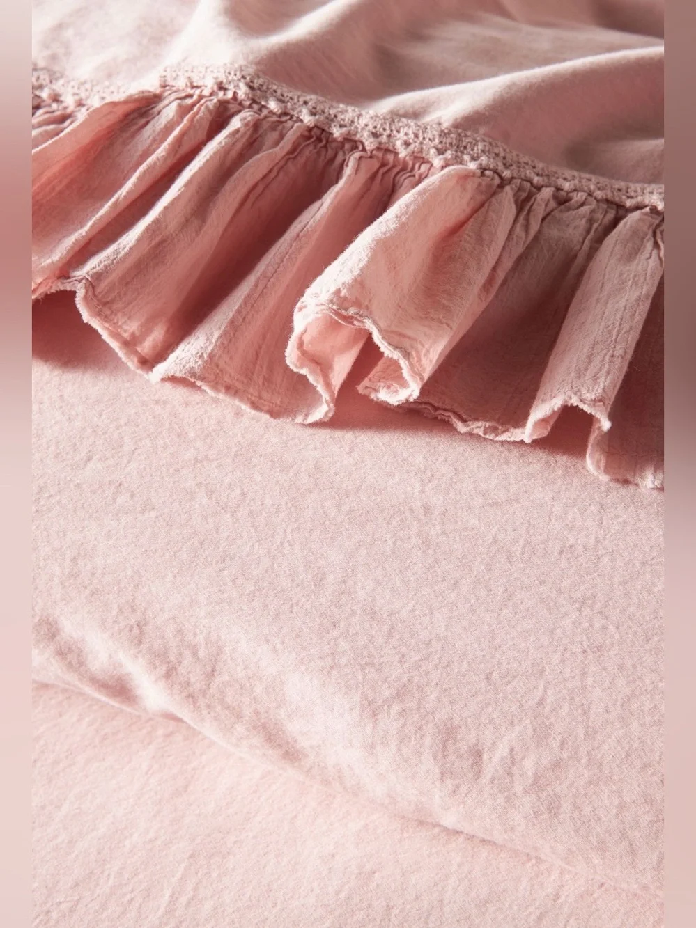 Anthropologie Organic Cotton Spa Sateen Ruffled Duvet Cover, Blush, King